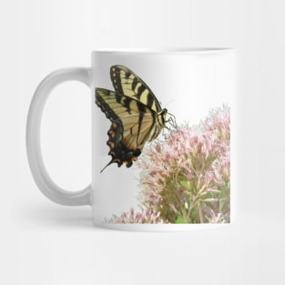 Butterfly on pink flowers with no background Mug